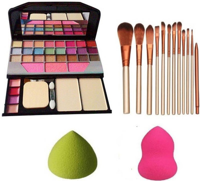 

Jollity Makeup Kit 6155 + Makeup Brush Set + 2 Piece Blender Puffs Combo(Set of 4)