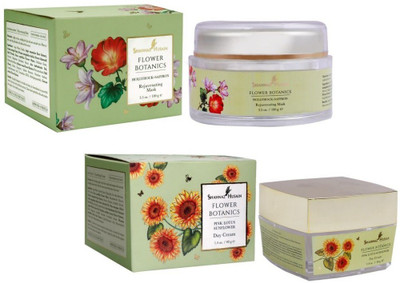 

Shahnaz Husain Flower Botanics (Holly Hock-Saffron Rejuvenating Mask (100gm) + Pink Lotus Sunflower Day Cream (40gm))(Set of 2)