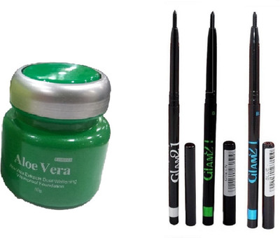 

Miss Boss kb aloe vera foundation and Long Lasting (Black, Blue, Green) kajal combo(Set of 2)
