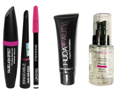 

Bingeable Black Mascara with Huda Liquid Eyeliner & Huda Eyebrow Pencil (3in1) and Huda Matte Foundation and Transparent Primer (All Skin Type)(Set of 3)