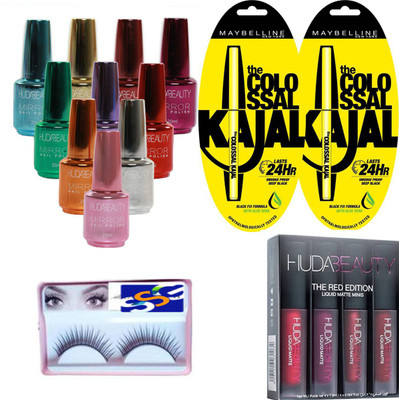 

SSG EYELASHES,MULTI COLOUR NAILPOILSH,KAJAL,Red Edation Set of 17(Set of 17)