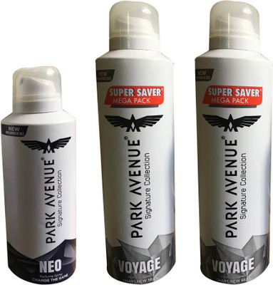 

Park Avenue 1 NEO AND 2 VOYAGE ( PACK OF 3) Perfume Body Spray - For Men & Women(365 ml, Pack of 3)