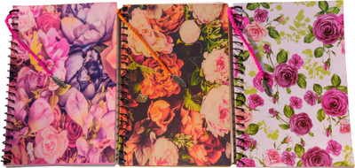 GOONJ CREATIONS HANDMADE RECYCLED PAPER Regular Diary NO 60 Pages(PInk White Orange, Pack of 3)