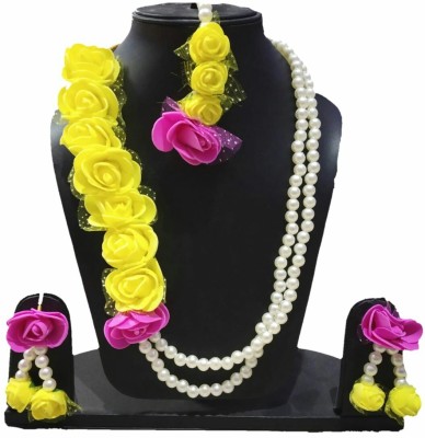 New Jaipur Handicraft Fabric Yellow, Pink, White Jewellery Set(Pack of 1)