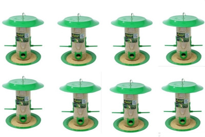 AMIJIVDAYA Medium Bird Food Feeder with hut Both Side Pack of 8 Window Bird Feeder Bird Feeder(Clear, Green)