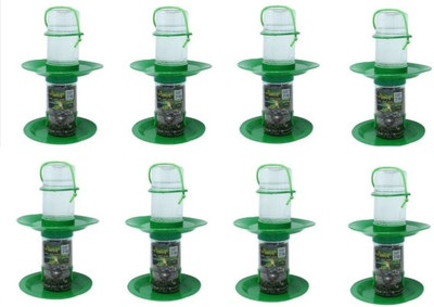 AMIJIVDAYA Small 2 in 1 Bird Food and Water Feeder Double Decker Pack of 8 Window Bird Feeder Bird Feeder(Clear, Green)