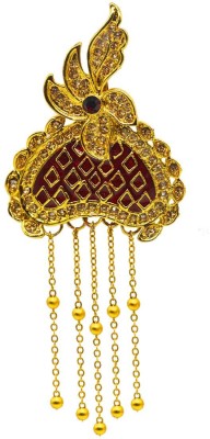 Sullery Traditional Crystal King Crown Wedding Sherwani Suit Jodhpuri Label Pin With Hanging Chain Brooch Brooch(Red, Gold)