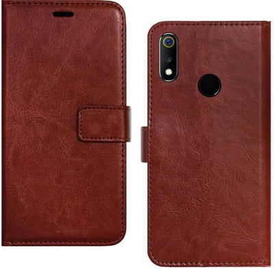 Spicesun Flip Cover for Realme 3, Realme 3i(Brown, Hard Case)