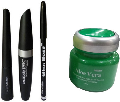 

Miss Boss kb aloe vera foundation and Eyebrow Pencil Black+Liquid EyeLiner+Mascara (set of 3) combo(Set of 2)
