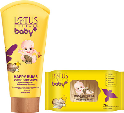 

Lotus Herbals baby+ Care Range (Diaper Rash Crème 100gm + Gentle & Refereshing Baby wipes (72N) )(Set of 2)