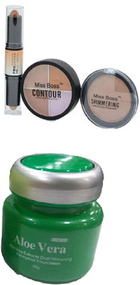 

Miss Boss kb aloe vera foundation 50gm and kb face 3 in 1 contour kit Concealer combo(Set of 2)