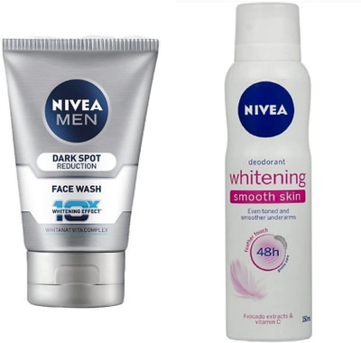 

Nivea Dark Spot Reduction Face Wash & Whitening Smooth Skin Deo(Set of 2)