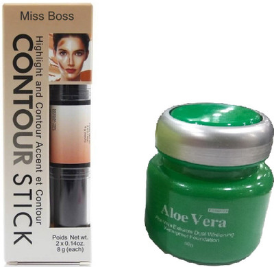 

Miss Boss kb aloe vera foundation 50gm and kb face 2 in 1 contour kit Concealer combo(Set of 2)