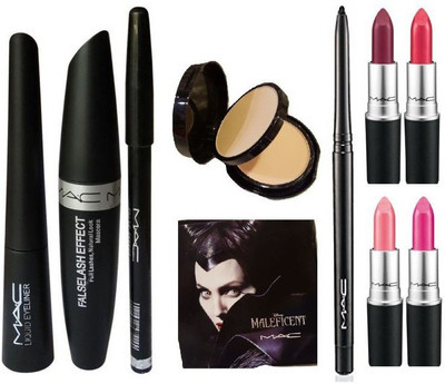 

M.A.C liner, mascara, kajal, kajal pencil, compact, puff, lipsticks, charcoal(Set of 9)