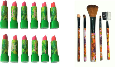 

Miss Boss 12 green tea longlasting waterproof lipstick and 5 brushes combo(Set of 2)