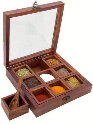 Century 21 Sheesham Wooden Spice Box/Masala Box Containers with Spoon for Kitchen Storage 1 Piece Spice Set(Wooden)