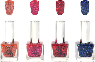 

Lips & Tips Glitter Shine Long Lasting Multicolor Nail Polish Combo Set of 4 - Rust, Pink, Red, Indigo Multicolor(Pack of 4)