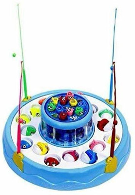 Fedele GoGo, Electronic Fishing Toy Set with 26 Fishes, 4 Rod, 2 Rotary Pond with Music, Lights and Double Layer Rotation for Kids