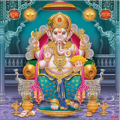 god & god's 60 cm Ganesha Sparkle Digital Picture 15 Self Adhesive Sticker(Pack of 1)