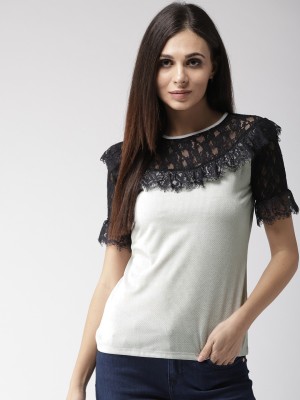 Style Quotient Casual Bell Sleeve Self Design Women White, Black Top