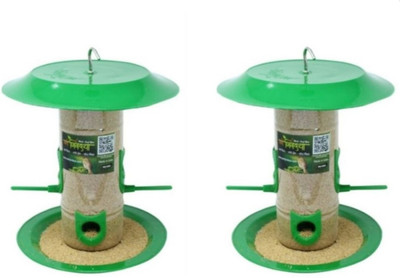 AMIJIVDAYA Medium Bird Food Feeder with hut Both Side Pack of 2 Window Bird Feeder Bird Feeder(Clear, Green)