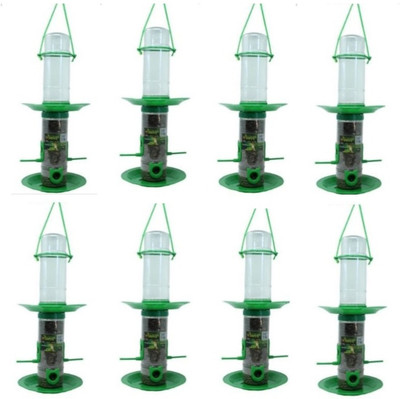 AMIJIVDAYA Medium 2 in 1 Bird Food and Water Feeder Double Decker Pack of 8 Window Bird Feeder Bird Feeder(Clear, Green)