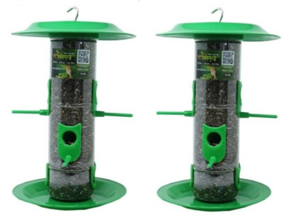 AMIJIVDAYA Large Bird Food Feeder with hut Both Side Pack of 2 Window Bird Feeder Bird Feeder(Clear, Green)
