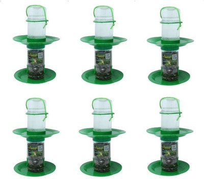 AMIJIVDAYA Small 2 in 1 Bird Food and Water Feeder Double Decker Pack of 6 Window Bird Feeder Bird Feeder(Clear, Green)