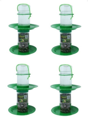 AMIJIVDAYA Small 2 in 1 Bird Food and Water Feeder Double Decker Pack of 4 Window Bird Feeder Bird Feeder(Clear, Green)