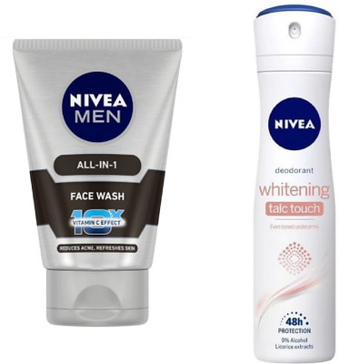 

Nivea Men All in One Facewash & Whitening Talc Touch Deo(Set of 2)