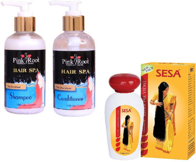 

Pink Root HAIR SPA SHAMPOO, CONDITIONER WITH SESA AYURVEDIC OIL 180ML(Set of 3)