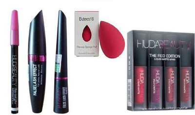 

Butees18 Blender Puff And Huda Beauty Red Edition And Huda Beauty 3 in 1(Set of 5)