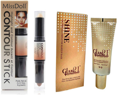 

Miss Doll Highlighter and Contour Stick Concealer1& Oil Free Illuminator Makeup Base Highlighter(Set of 2)
