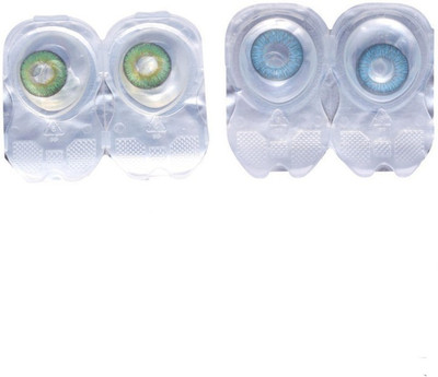 

Drr teleservices Zero power monthly eye contact lense Monthly Contact Lens(0, Green, Sky blue, Pack of 2)