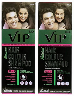 

VIP Natural Hair Colour Shampoo 400ML, Pack of 2 ( Black ) Hair Color(Black)