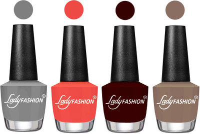 

Lady Fashion Most Alluring High Gloss Effect Matte Nail Polish Combo ( Set of 4 ) Grey, Pumpkin, Maroon, Beige(Pack of 4)