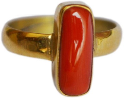 Jaipur Gemstone Coral Ring With Natural Coral Stone Stone Coral Gold Plated Ring