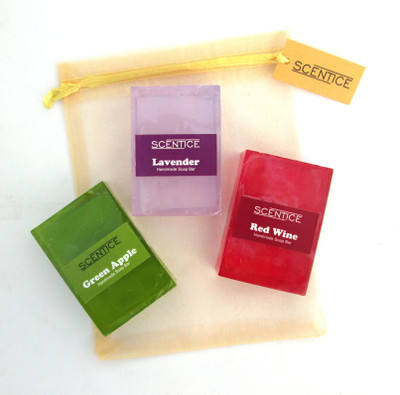 

Scentice Handmade Soap Bars Red Wine, Lavender, Green Apple(300 g, Pack of 3)