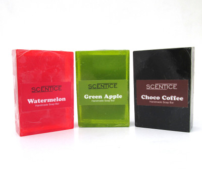 Scentice Handmade Soap Bars Watermelon, Green Apple, Choco Coffee(300 g, Pack of 3)