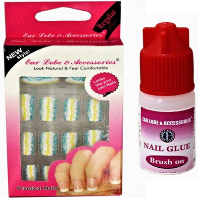 Ear Lobe & Accessories Fancy Designer Full Covrage 12pcs Nails With Glue (N0-73) Multicolour(Pack of 12)