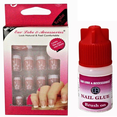 

Ear Lobe & Accessories Pink French Tip Designer Full Covrage 20pcs Nails With Glue pink(Pack of 20)