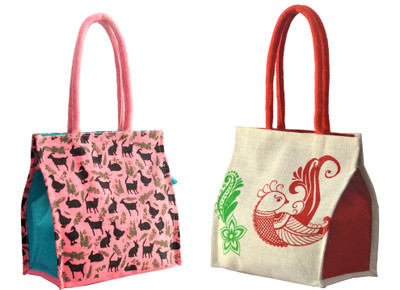 

AGGDA **02 Pack Combo**Women Waterproof Jute with Animals Printed Tote Shoulder Bag Handbag Eco-Friendly with Zip with Inner Pocket (Nursery/Play School) Waterproof Multipurpose Bag(Pink, 16 L)