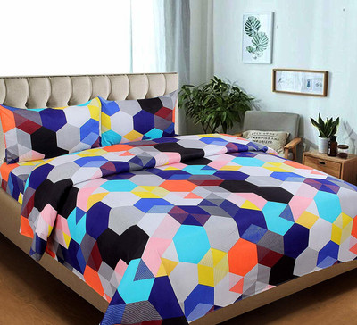 Genius Homes 180 TC Polyester Double 3D Printed Flat Bedsheet(Pack of 1, Multicolor)