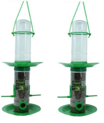 AMIJIVDAYA Medium 2 in 1 Bird Food and Water Feeder Double Decker Pack of 2 Window Bird Feeder Bird Feeder(Clear, Green)