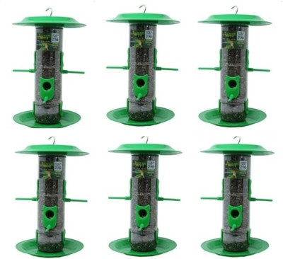 AMIJIVDAYA Large Bird Food Feeder with hut Both Side Pack of 6 Window Bird Feeder Bird Feeder(Clear, Green)