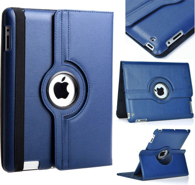 Beebox Flip Cover for Apple iPad 2 Ipad 3 Ipad 4 Degree Rotating Leather Case Cover(Blue)