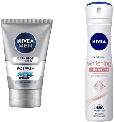 

Nivea Dark Spot Reduction Face Wash & Whitening Talc Touch Deo(Set of 2)