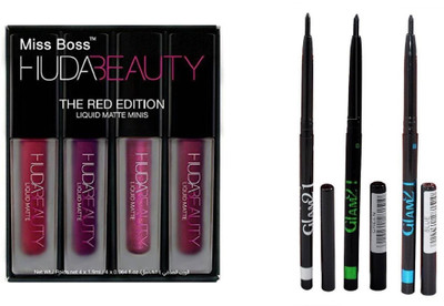 

Miss Boss lipstick red edition 16 ml and glam waterproof longlasting black, blue, green kajal combo(Set of 4)
