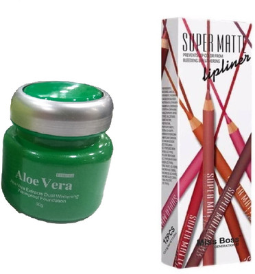 

Miss Boss kb aloe vera foundation and SUPER MATTE LIP LINER (Set of 12 Creamy LipLiner Pencils-Multicolor) combo(Set of 2)