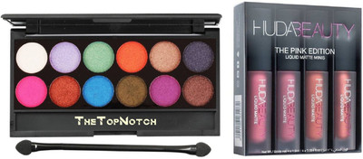 

TheTopNotch 12 Color Eye Shadows Palette & Huda Beauty Pink Edition Liquid Matte(Set of 2)